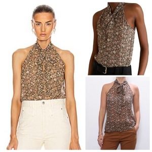 Nili Lotan Halter Neck Silk Blouse in Black Floral Size 0